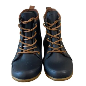 Tory Burch Lace Up Rain Boots Navy Rubber Short‎ Boot 9 thumbnail 2