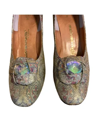 Vintage 1960'S Mademoiselle Light Blue & Gold Brocade Paisley Heels (7.5n) thumbnail 4