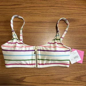 NWT Kate Spade NY Women's Striped Multicolor Zip-Front Bikini Top Padded Size S thumbnail 3