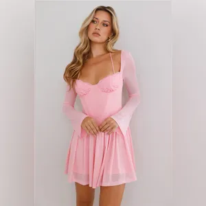 Hello Molly Tip Toe Lace Mini Dress Pink thumbnail 2