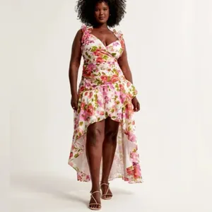 NWT Abercrombie & Fitch Floral Ruffle Strap High-Low Maxi Dress Wedding Guest thumbnail 5