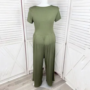 Cider Jumpsuit Square Scoop‎ Neck Wide Leg Short Sleeve Olive Green 0XL 12 14 thumbnail 6