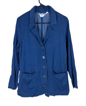 Gotcha Covered Vintage Denim Blazer Blue Rayon Cotton Pleated Back Made in USA S thumbnail 1