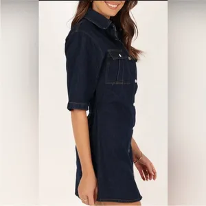 Petal & Pup Rev Mini Short Sleeve Button Denim Dress Size Small NEW thumbnail 12