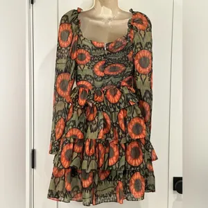 NWT Beulah Style Naiya Floral Dress XS Green Garden Party Fall Ruffle Wedding thumbnail 5