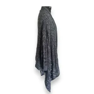 Chico's Womens Cardigan‎ Sz 1 M 8 10 Gray Black Waterfall Sweater Open Front thumbnail 3