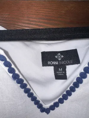 Ronni Nicole White Dress with Navy Trim Accents thumbnail 2