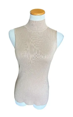 Womens Madison Grey Oatmeal Ribbed Mock Neck Sleeveless Top Blouse - Sz S thumbnail 1