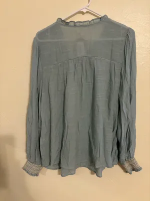 Perch by Blu Pepper Boho Peasant Blouse XL Blue Smocked Long Sleeve Cottagecore thumbnail 9