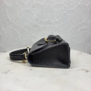 Vintage Italian Mini Black Leather Top Handle Bag Gold Buckle Made in Italy thumbnail 15