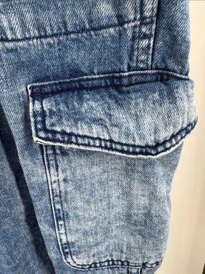 GAP Easy Jean pull on Light Blue Washed Denim Cargo Joggers tapered L drawstring thumbnail 9