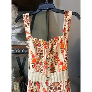 Agua Bendita Goldenrod Button Midi Dress Jazmin Orange Cream Womens Size Large thumbnail 8