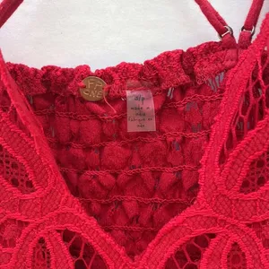 NWT Free People Womens size small cherry red Adella lace cross strap Cami top thumbnail 7