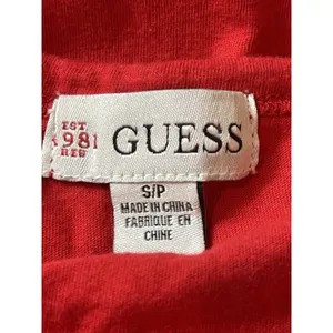 VTG 90s 2000s Y2K Red Cap Sleeve Guess Embellished Beaded Logo Tee Top S thumbnail 9