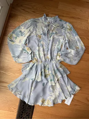 Yumi Kim Love Always Blue Floral Ruffle Mini Dress XS Revolve thumbnail 2