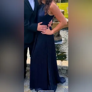 AQUA Formal Metallic Crinkle Halter Gown navy blue Size 0 NWOT thumbnail 3