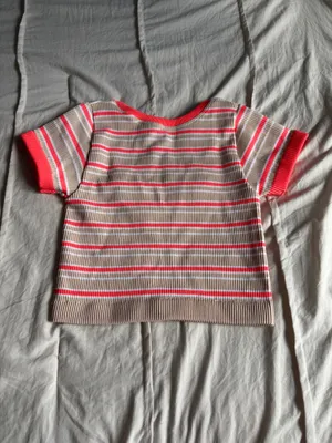 Pink and Beige Striped Aerie Cropped Tee thumbnail 2