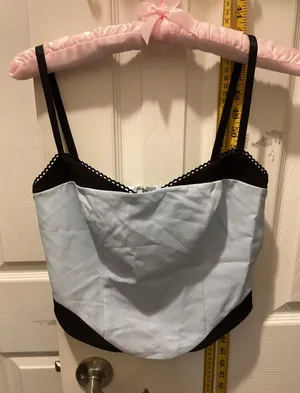 White Fox Boutique Light Blue and Black Satin Camisole thumbnail 1