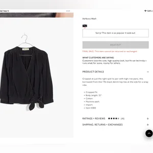 Madewell Wrap Top in Black Denim Size Small in Color Ashbury thumbnail 2