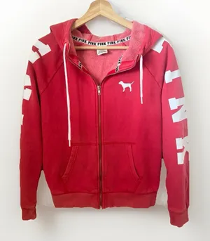 Victoria's Secret Pink Fleece Campus Zip Up Hoodie Pink Distressed Sunwashed M thumbnail 1