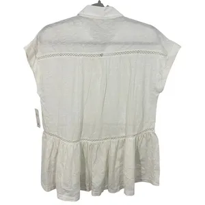 Lucky Brand White‎ Eyelet Peplum Babydoll Button Up Shirt Top Boho Cotton NWT thumbnail 5