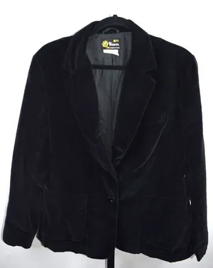 Vintage (80s) Wheel Black Velvet Blazer Sz14 Classic Notch Lapel Tailored Jacket thumbnail 1