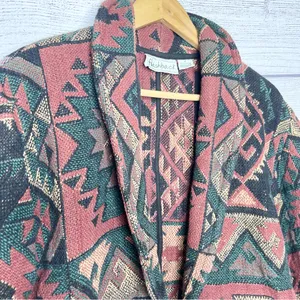 Vintage Flashback Southwestern Pattern Cropped Tapestry Jacket Size Medium Green thumbnail 7
