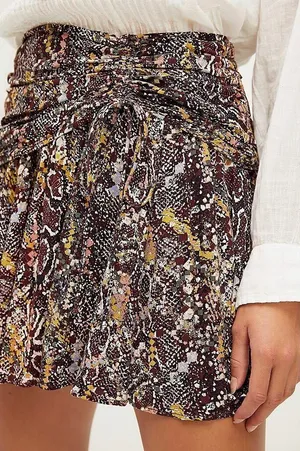 Free People Women's Size 8 Brown Multi-Color Snake Print Mini Skirt with Drawn-W thumbnail 1