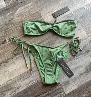 New! swim suit bikini fawn green sparkle thumbnail 3