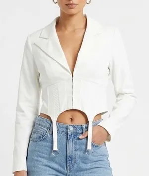 Naked Wardrobe The Statement Ivory Cropped Garter Blazer Small Womens thumbnail 1