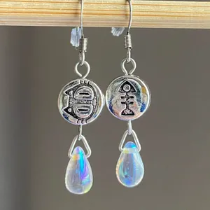Handmade cat & fish teardrop dangle earrings 🐈🐟 thumbnail 1