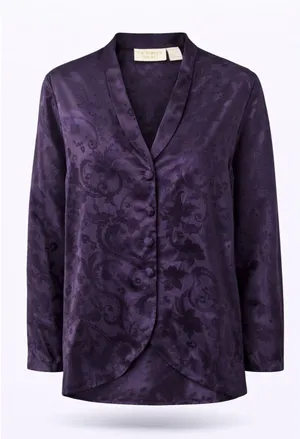 Victoria’s Secret Purple Satin Floral Button Blouse Size M Vintage thumbnail 1