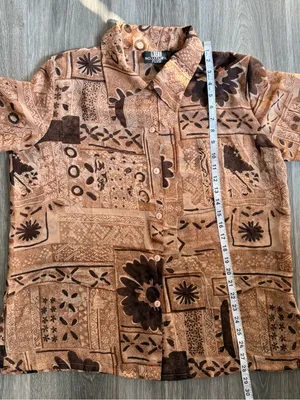 Y2K Sheer Brown & Beige Printed Button Down Shirt Size 1X thumbnail 5
