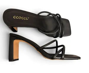 C.Cocci Jenna Black Strappy Square Toe Heels Size 7.5 thumbnail 1