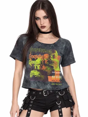 Goosebumps Wake the Dead Mummy Acid Wash Raw Hem Crop Tee Size M thumbnail 3