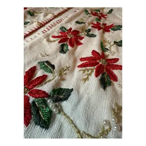 VINTAGE Victoria Jones White Embroidery Christmas Cardigan size L thumbnail 13
