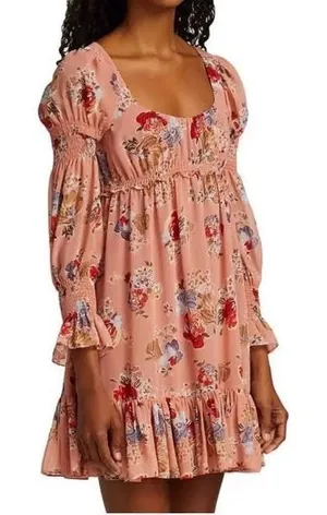 Cinq a Sept Simone Georgette Floral Mini Dress Peach Pink Size 4 thumbnail 1