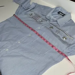 Vintage Western cowgirl blouse medium‎ long sleeve pin stripe Americana top thumbnail 4