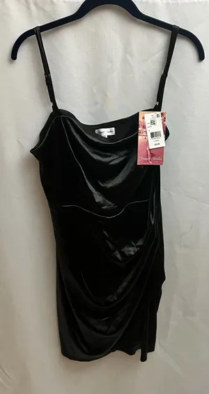 Emerald Sundae Black Satin Cowl Neck Ruched Bodycon Mini Dress NWT Size 16 thumbnail 1