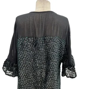 Anthropologie Amadi Lucinda Dress‎ Textured Dot Metallic Black Green Size Large thumbnail 9