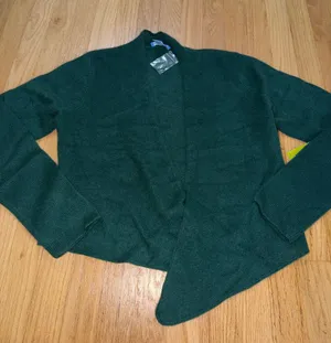 NWT White + Warren Bottle Green Open Front Cashmere Cardigan Sz L thumbnail 1