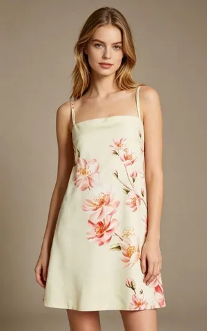 NWOT Farm Rio Linen Blend Floral Print Sleeveless Mini Dress Elastic Waist Sz M thumbnail 1