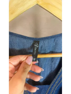 Like new Size M Indigo & Lace Embroidered Smocked Waist thumbnail 3
