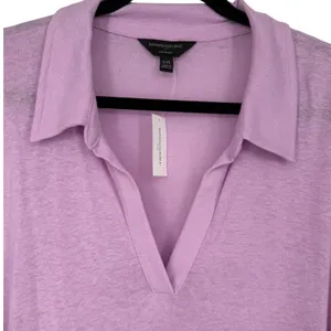 NWT Banana Republic Women's Linen Blend V-Neck Polo Top Lavender Pink Size XXL thumbnail 6