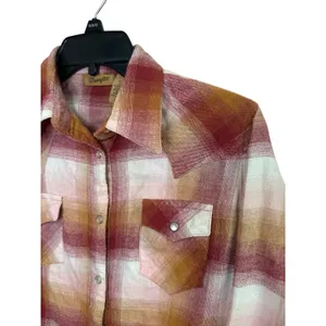 Wrangler Women Pearl Snap Plaid Flannel Shirt Red‎ Cream Chest Pockets Small thumbnail 4