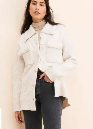Anthropologie Flat White Knit Button-front Sweater Coat Jacket W1167 Sz M thumbnail 1