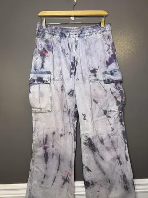 Aerie Pants Custom Tie Dye Women Medium Wide Leg Twill Elastic Waist Cargo Pants thumbnail 2