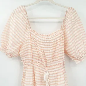 Moon River Womens Milkmaid Resortwear‎ Poplin Striped Puff Sleeve Midi Dress M thumbnail 3