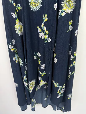 Free People Lost in You Floral Midi Dress Button Hi-lo Navy Blue Size Small S thumbnail 6