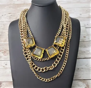 14th & Union Statement Necklace - Gold Tone Layered With Yellow Gems thumbnail 1